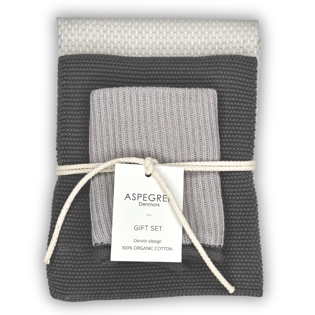 Gift set - 100% Organic cotton - Set of three - Caviar