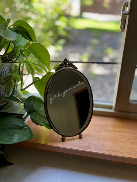 Antique brass mirrors with sayings