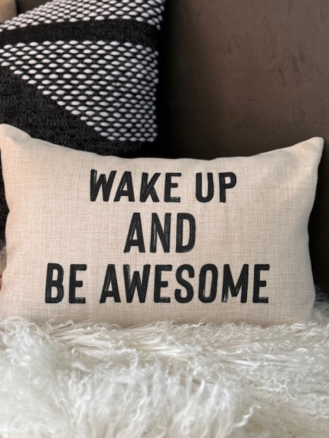 WAKE UP AND BE AWESOME Lumbar Throw Pillow