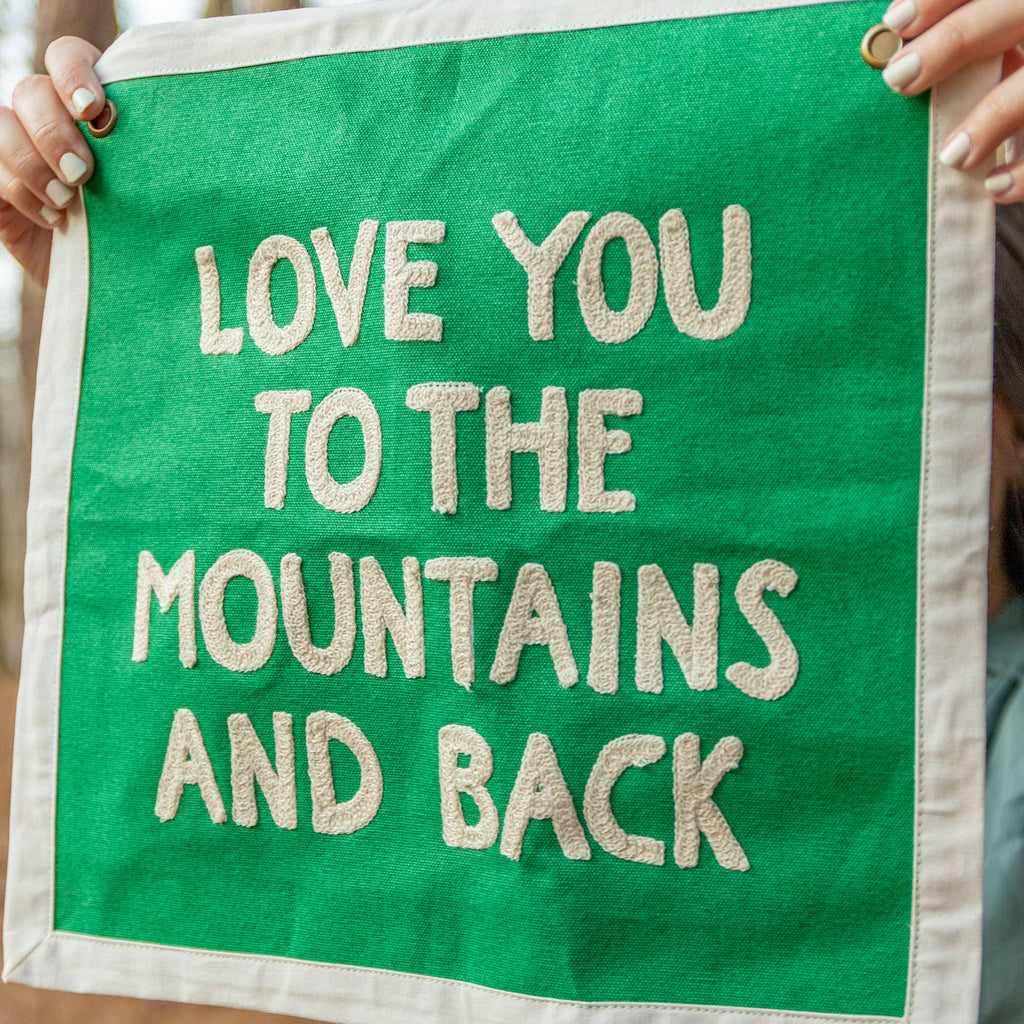 Mountains And Back Embroidered Canvas Banner
