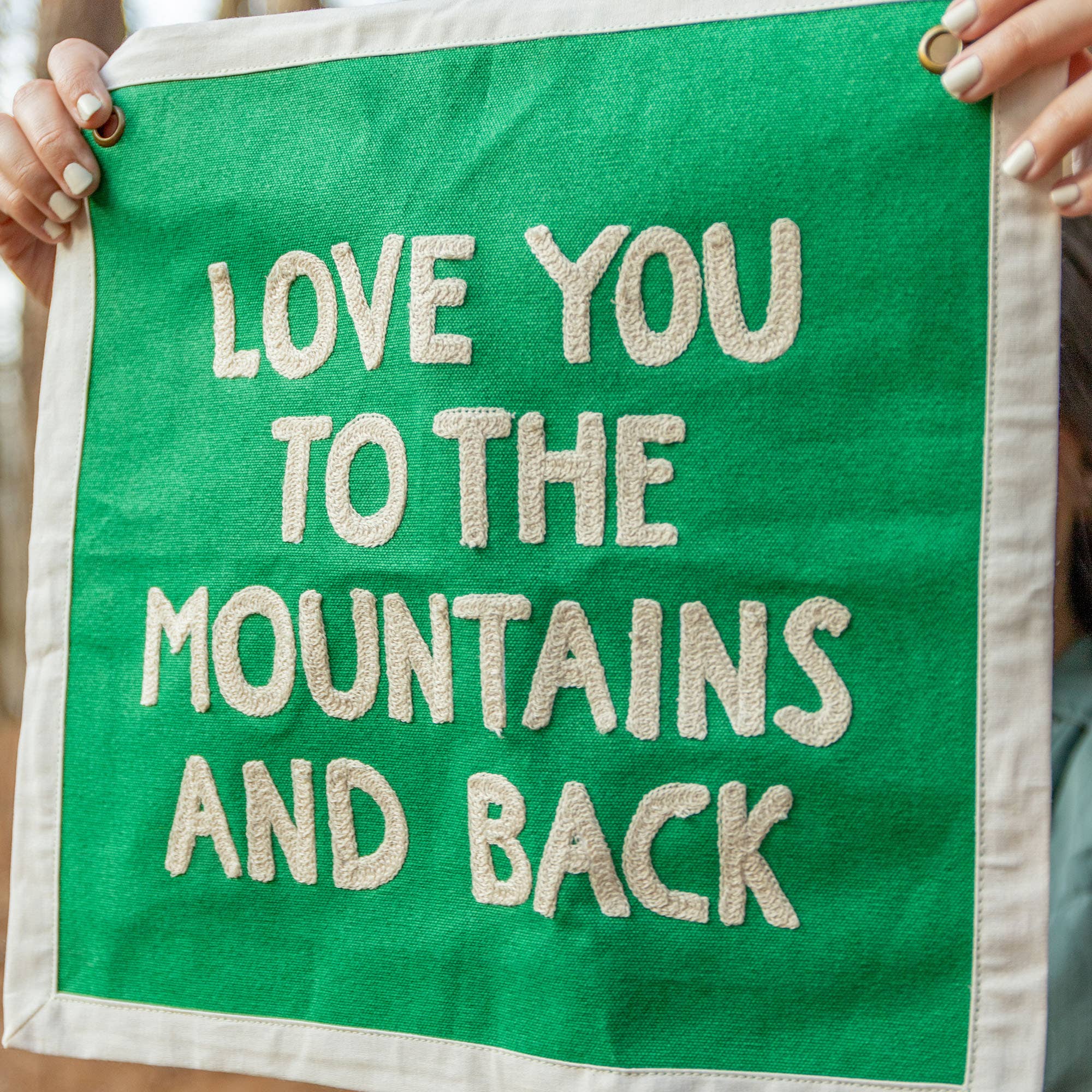 Mountains And Back Embroidered Canvas Banner