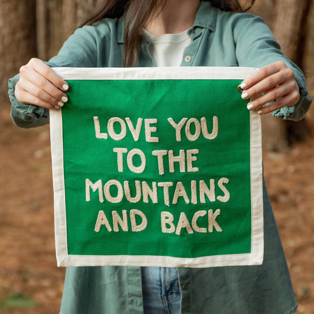 Mountains And Back Embroidered Canvas Banner
