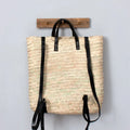 Straw Backpack with Leather Strap
