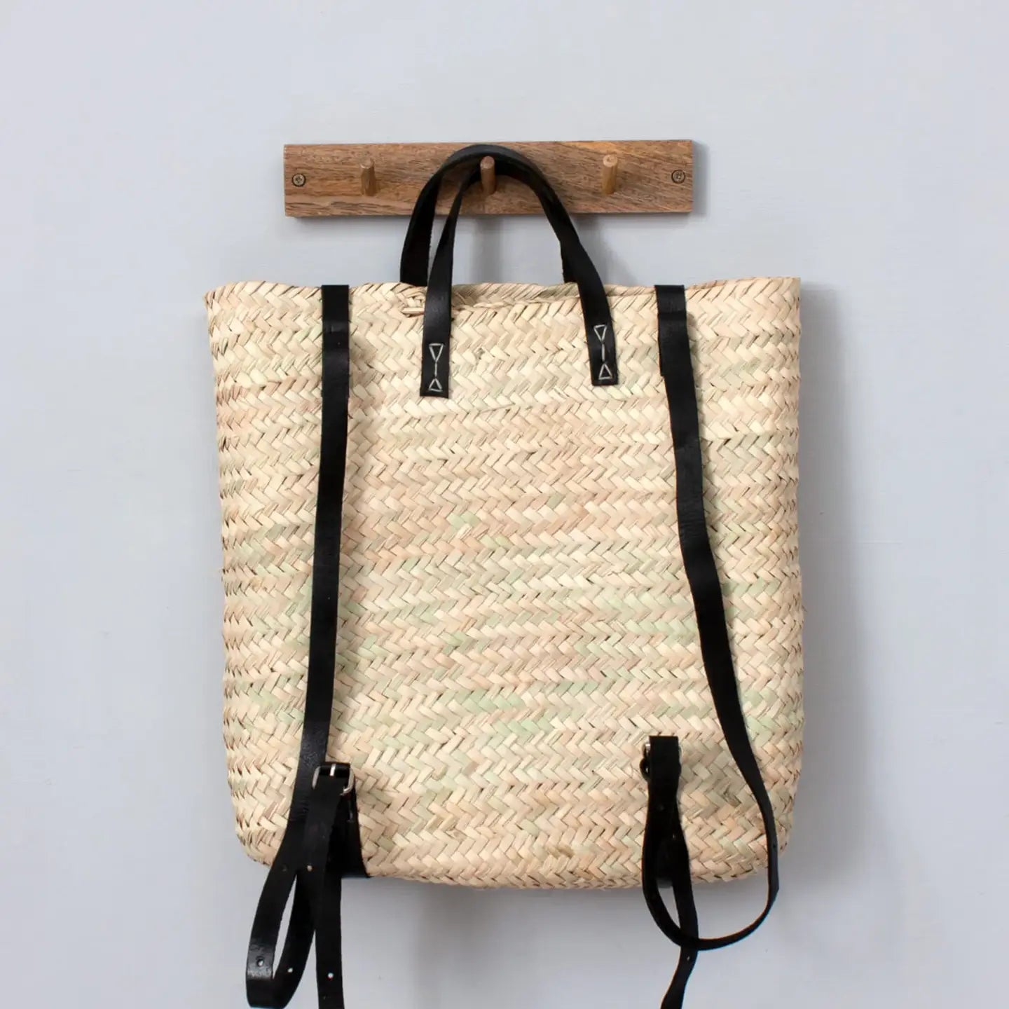 Straw Backpack with Leather Strap