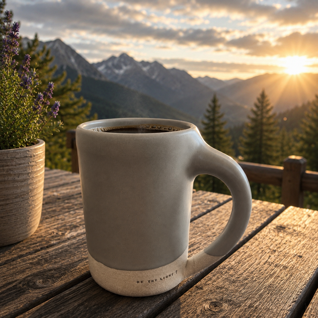"BE THE LIGHT" Stamped Handmade Clay Mug
