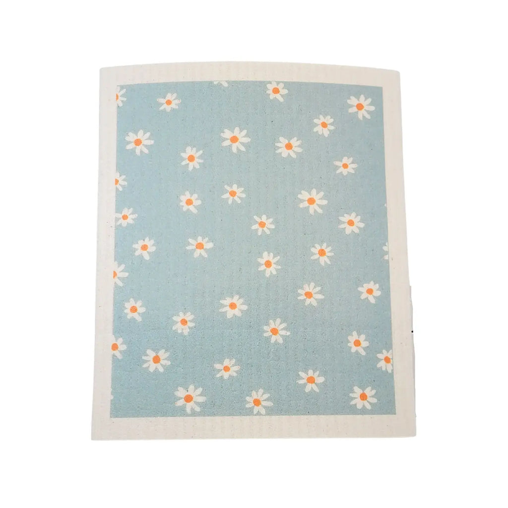 Light Blue with White Flower Swedish Dishcloth