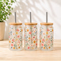 Spring Time Flowers 16oz Frosted Glass Tumbler 
