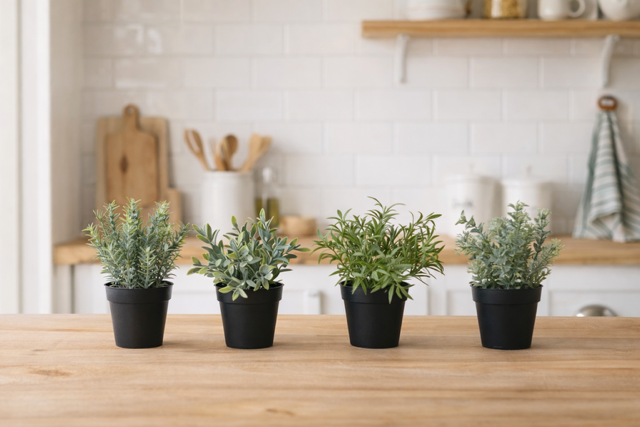 Faux Herbs in Plastic Pots
