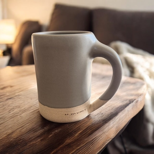"BE THE LIGHT" Stamped Handmade Clay Mug
