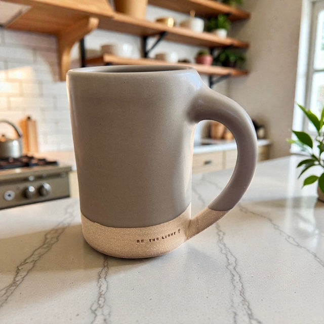 "BE THE LIGHT" Stamped Handmade Clay Mug