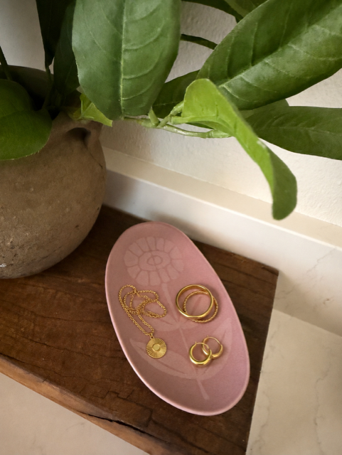 Oval Flower Trinket Tray-Ceramic Ring Dish-Jewelry Tray