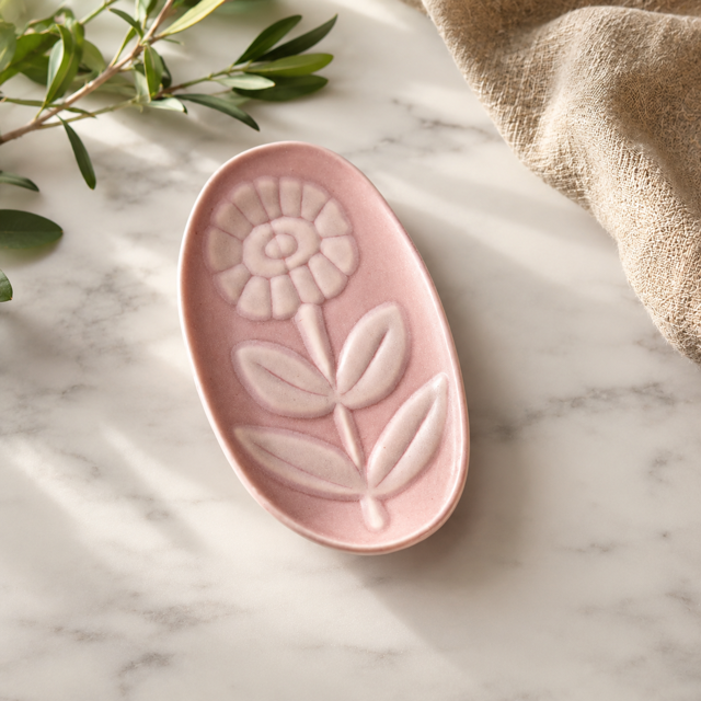 Oval Flower Trinket Tray-Ceramic Ring Dish-Jewelry Tray