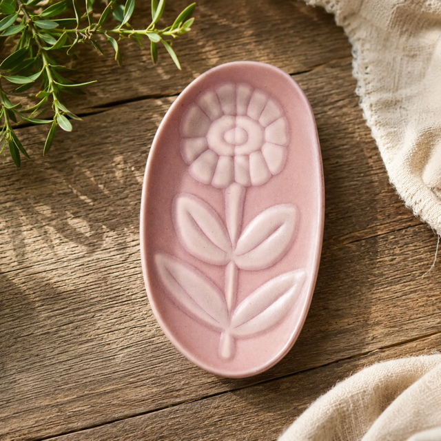 Oval Flower Trinket Tray-Ceramic Ring Dish-Jewelry Tray