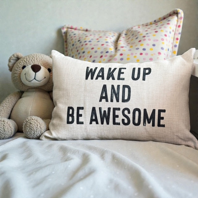 WAKE UP AND BE AWESOME Lumbar Throw Pillow