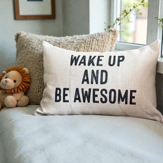 WAKE UP AND BE AWESOME Lumbar Throw Pillow