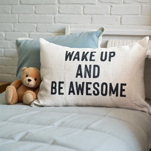 WAKE UP AND BE AWESOME Lumbar Throw Pillow