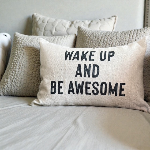 WAKE UP AND BE AWESOME Lumbar Throw Pillow